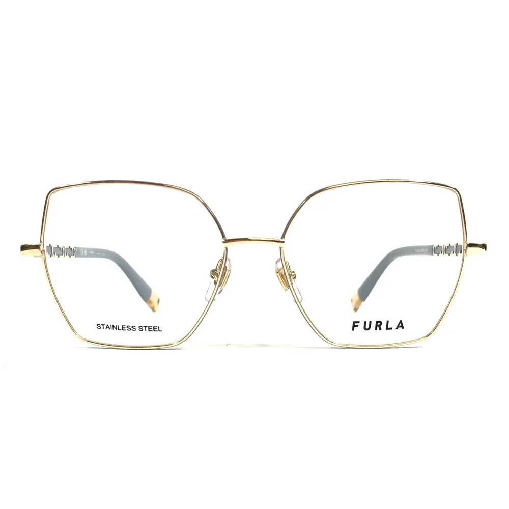Furla Eyeglasses Frames VFU835 COL.0E91 Blue Gold Butterfly Wire Rim 54-16-140
